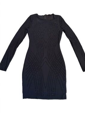 Long Sleeve Black Embellished Bodycon Dress